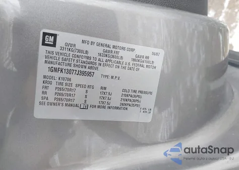 2007 Chevrolet Tahoe Lt from USA, damaged, VIN 1GNFK13077J395957